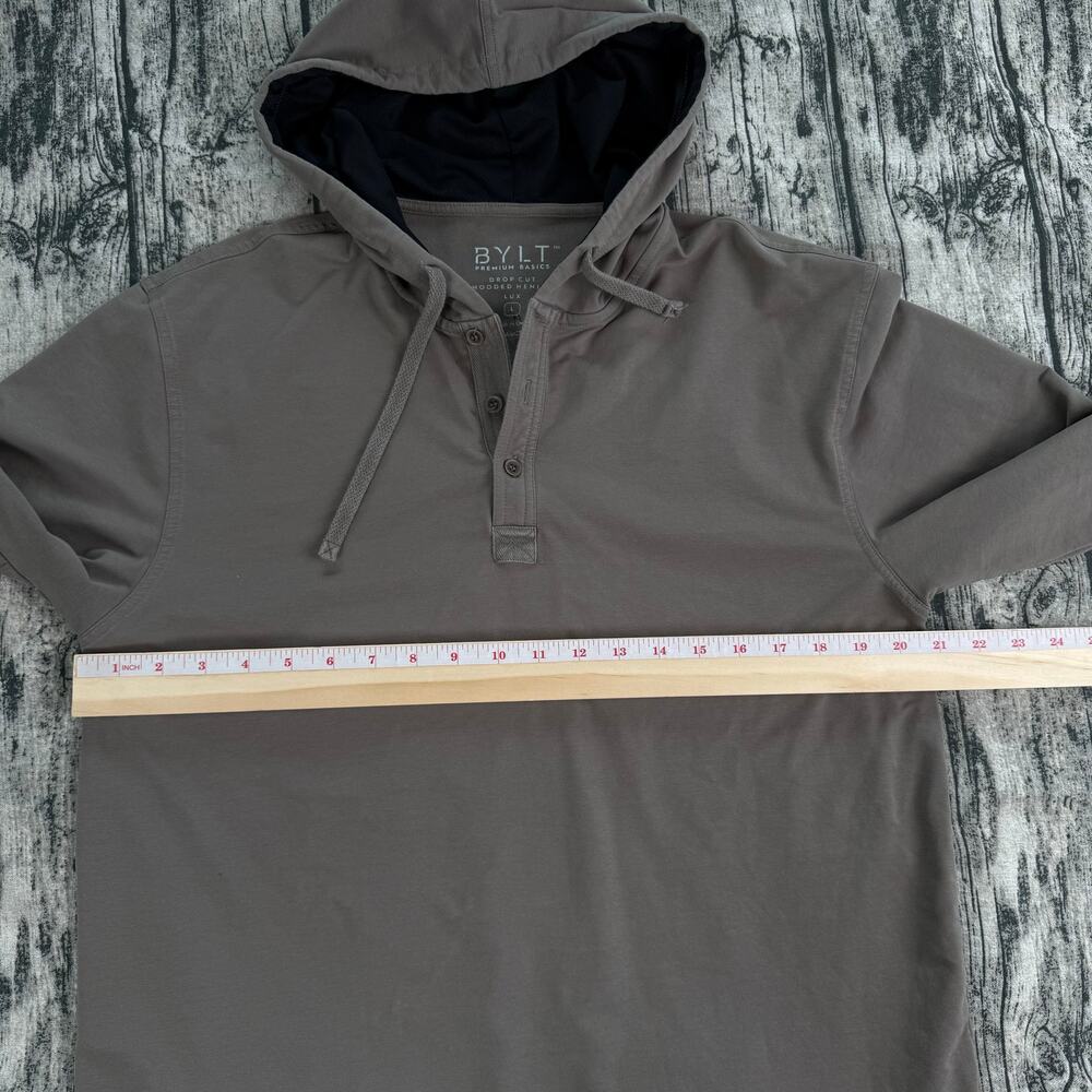 BYLT Drop Cut Henley Hoodie L Gray Adjustable Hiker Workout Gym Lift Gains Men - Picture 8 of 10